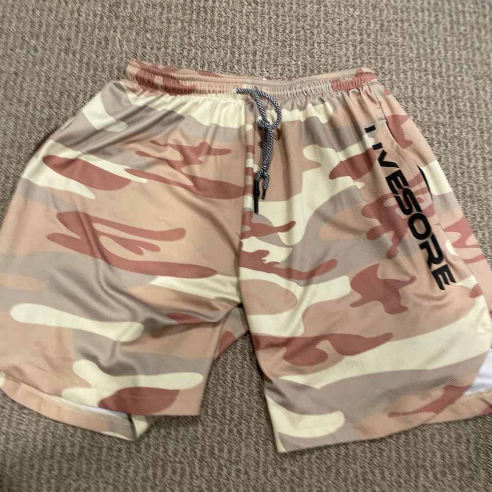 Livesore Men's Athletic Camo Shorts - Tan and Brown